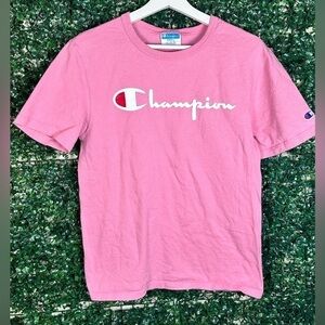 Champion Retro Embroidered Stitched Logo Tee T-Shirt Pink Women’s Small
